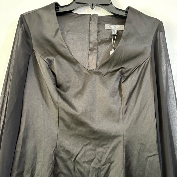 Camomilla Black Cocktail Evening Dress Sheer Long Sleeves Beaded Cuffs Wedding - Picture 4 of 12